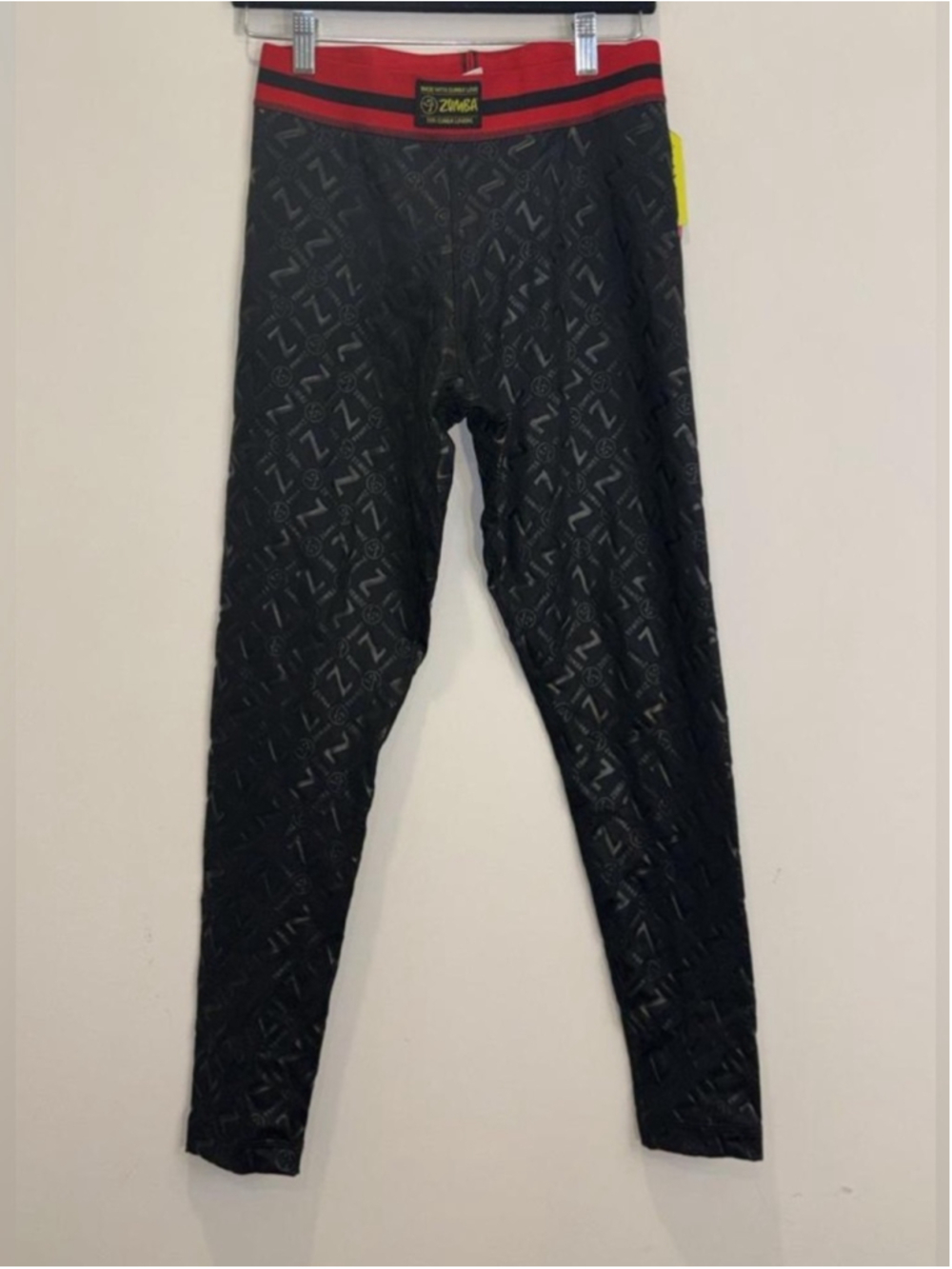 Zumba Next Level Long Leggings Small Black Red High Waist Logo Print